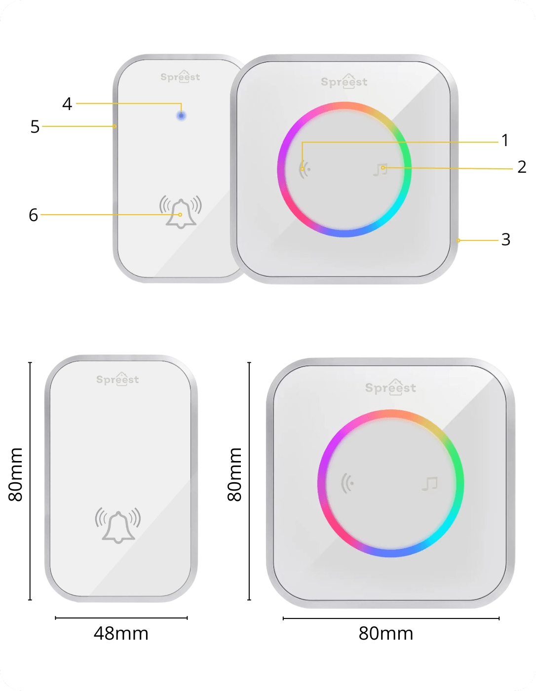 Dzwonek bezprzewodowy 2M488-WS 2T1R Biały Spreest
