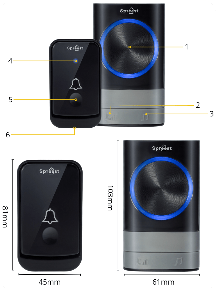 Dzwonek bezprzewodowy Q189-BB 1T1R Czarny Spreest