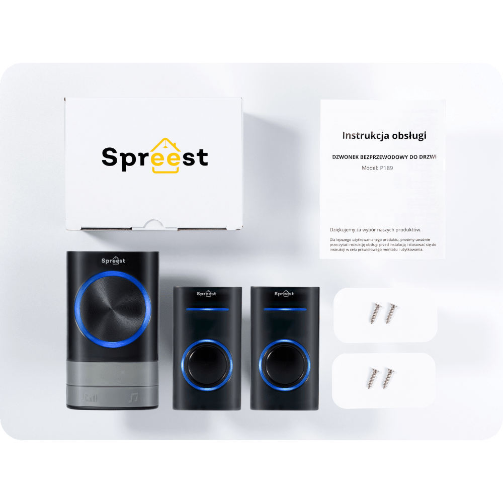 Dzwonek bezprzewodowy 2P189-BB 2T1R Czarny Spreest