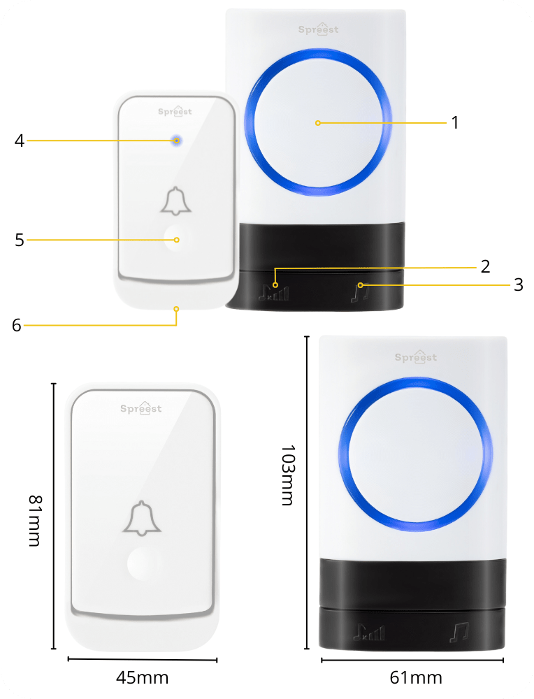 Dzwonek bezprzewodowy Q189189-WW 1T2R Biały Spreest