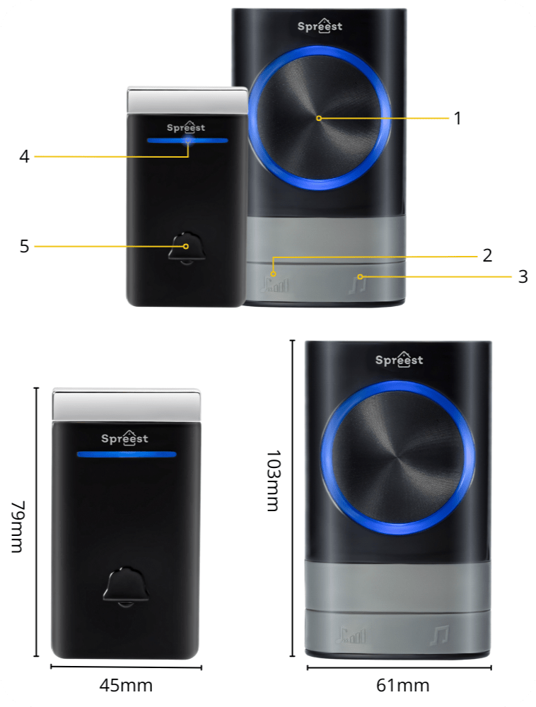 Dzwonek bezprzewodowy N189-BB 1T1R Czarny Spreest