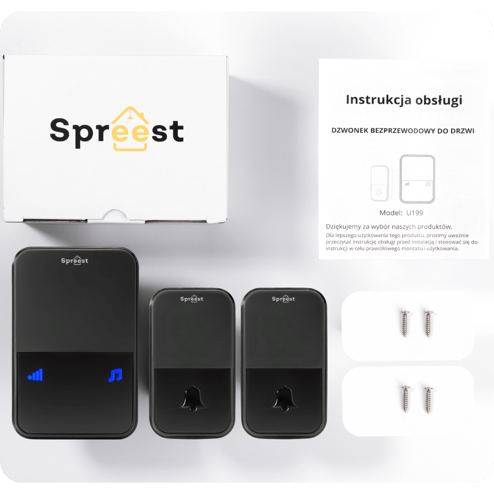 Dzwonek bezprzewodowy 2U199-BB 2T1R Czarny Spreest