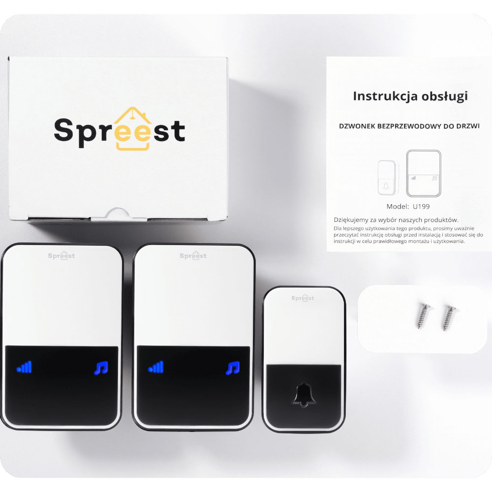 Dzwonek bezprzewodowy 1x U199-WW 1T1R Biały + 1x U199199-WW 1T2R Biały Spreest