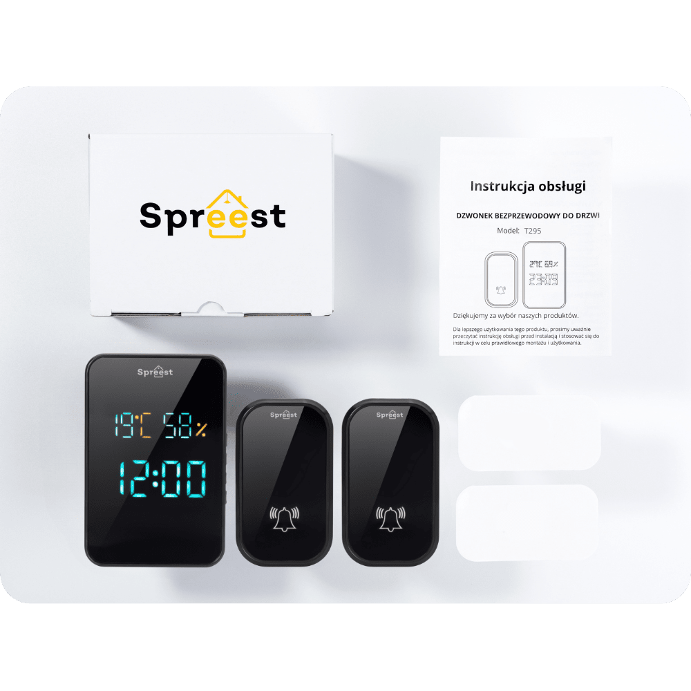 Dzwonek bezprzewodowy 2T295-BB 2T1R Czarny Spreest