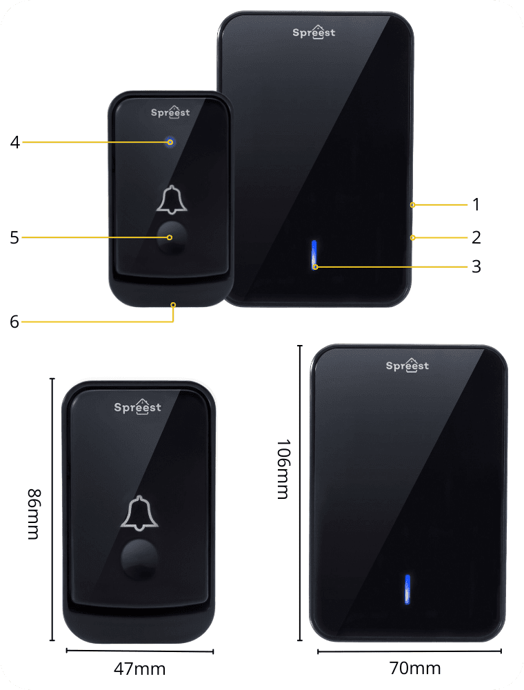 Dzwonek bezprzewodowy Q489489-BB 1T2R Czarny Spreest