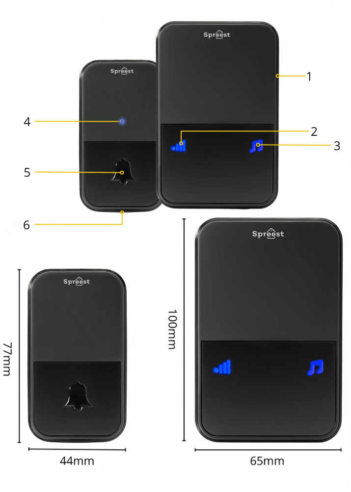 Dzwonek bezprzewodowy U199-BB 1T1R Czarny Spreest