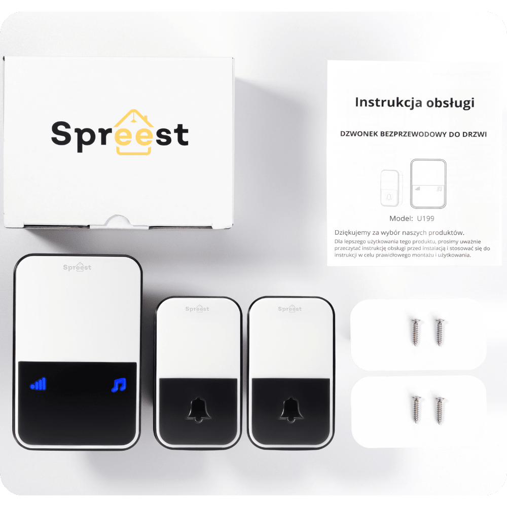 Dzwonek bezprzewodowy 2U199-WW 2T1R Biały Spreest