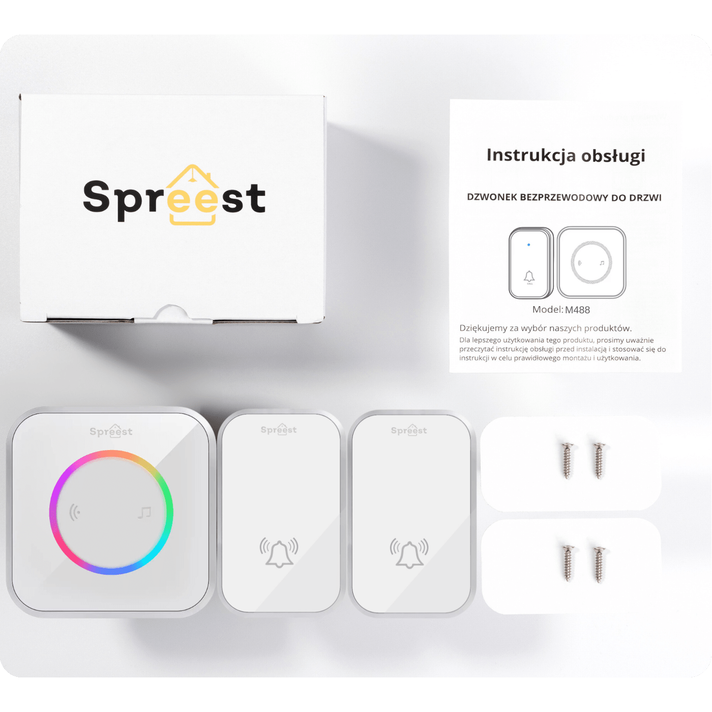 Dzwonek bezprzewodowy 2M488-WS 2T1R Biały Spreest