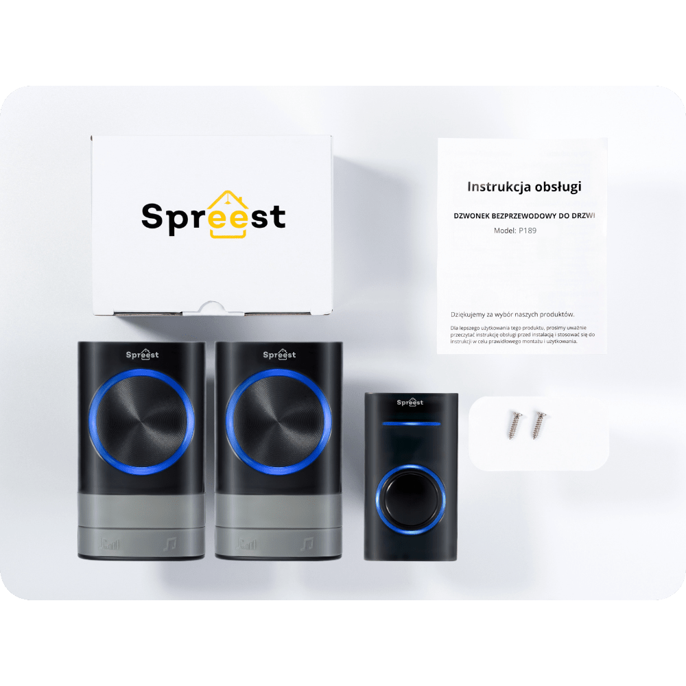 Dzwonek bezprzewodowy P189189-BB 1T2R Czarny Spreest