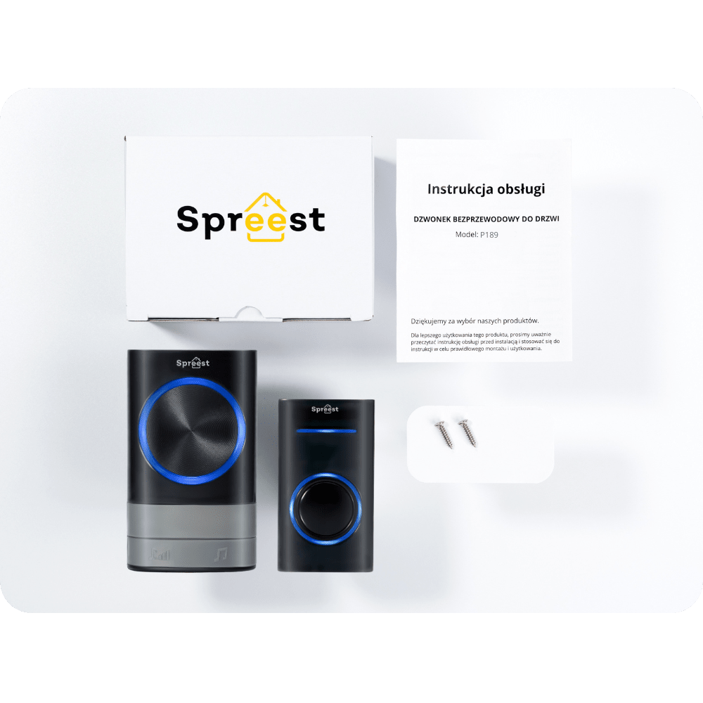 Dzwonek bezprzewodowy P189-BB 1T1R Czarny Spreest