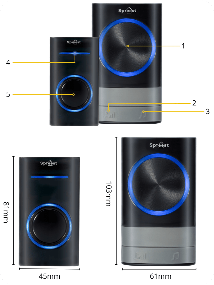 Dzwonek bezprzewodowy P189-BB 1T1R Czarny Spreest