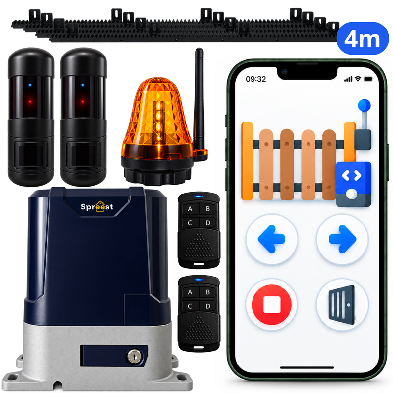 Sada pohonu pro posuvnou bránu PYM-N2208 WiFi 800KG + Výstražný maják + Fotobuňky + 4m ozubený hřeben