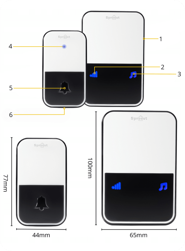 Dzwonek bezprzewodowy 2U199-WW 2T1R Biały Spreest
