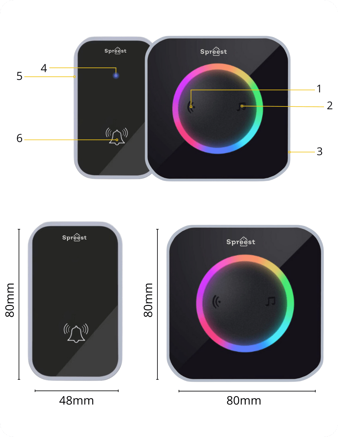 Dzwonek bezprzewodowy 2M488-BS 2T1R Czarny Spreest