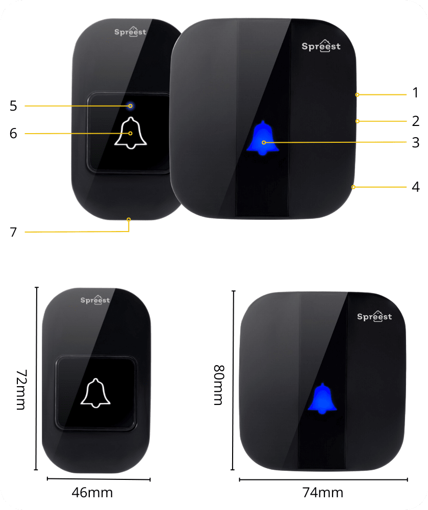 Dzwonek bezprzewodowy 2S196-BB 2T1R Czarny Spreest