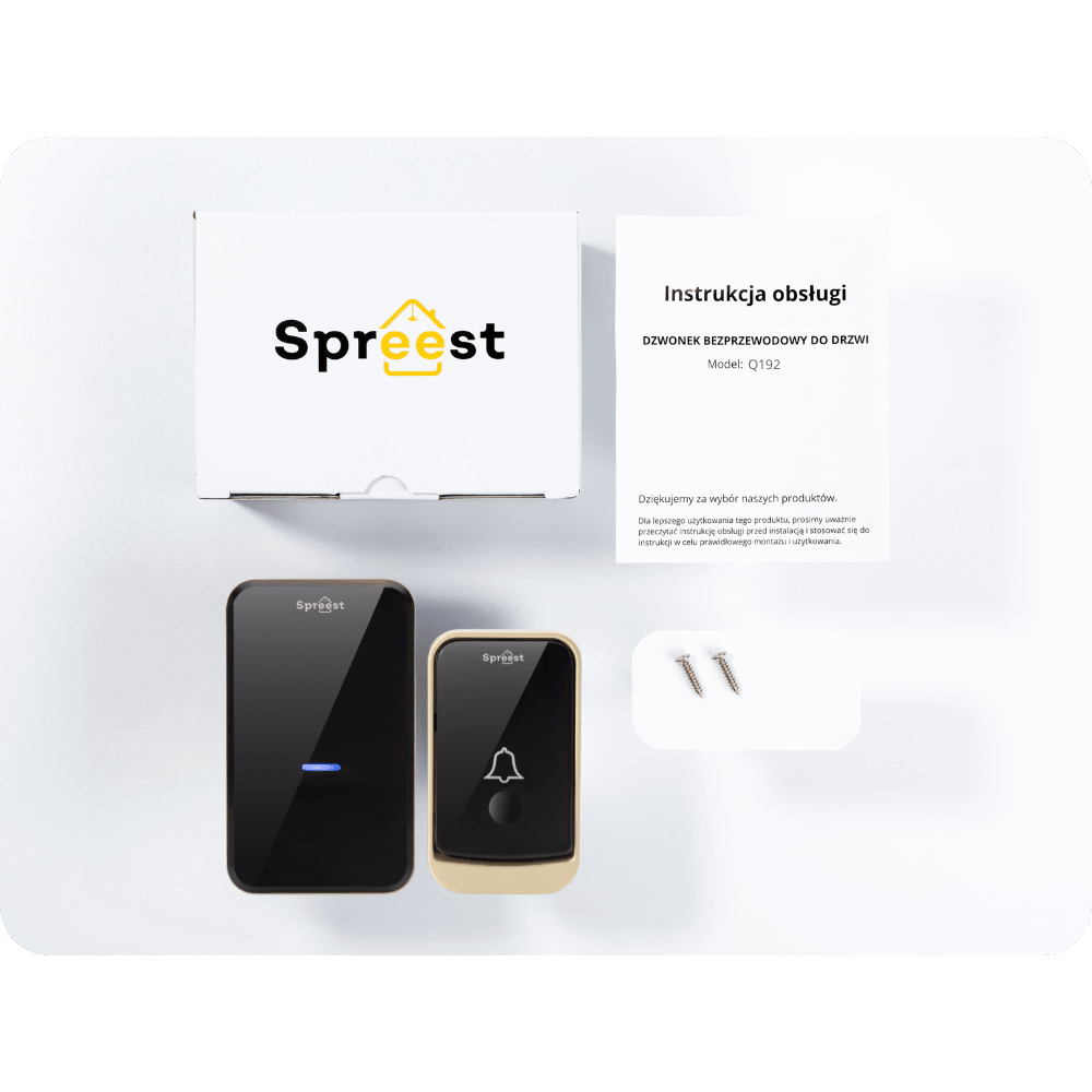 Dzwonek bezprzewodowy Q192-BG 1T1R Złoto-Czarny Spreest