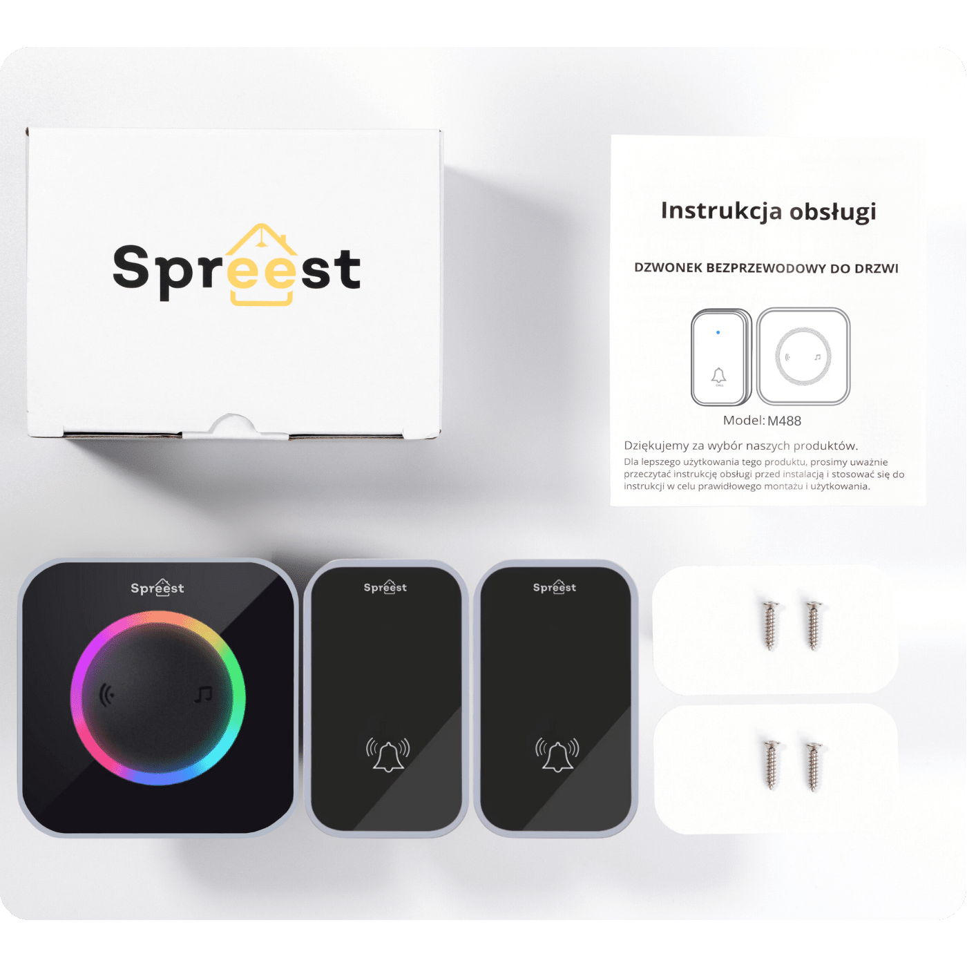 Dzwonek bezprzewodowy 2M488-BS 2T1R Czarny Spreest