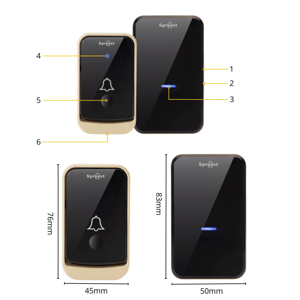 Dzwonek bezprzewodowy 2Q192-BG 2T1R Złoto-Czarny Spreest