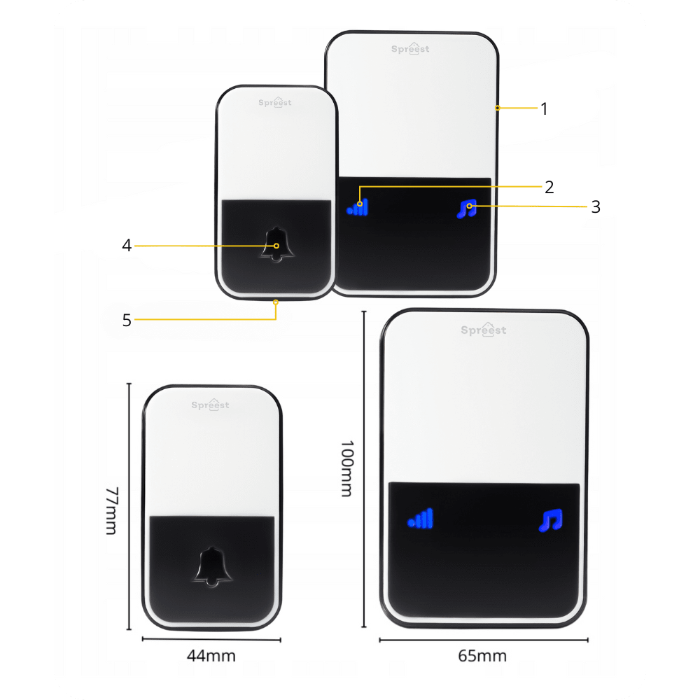 3x Dzwonek bezprzewodowy U199-WW 1T1R Biały Spreest