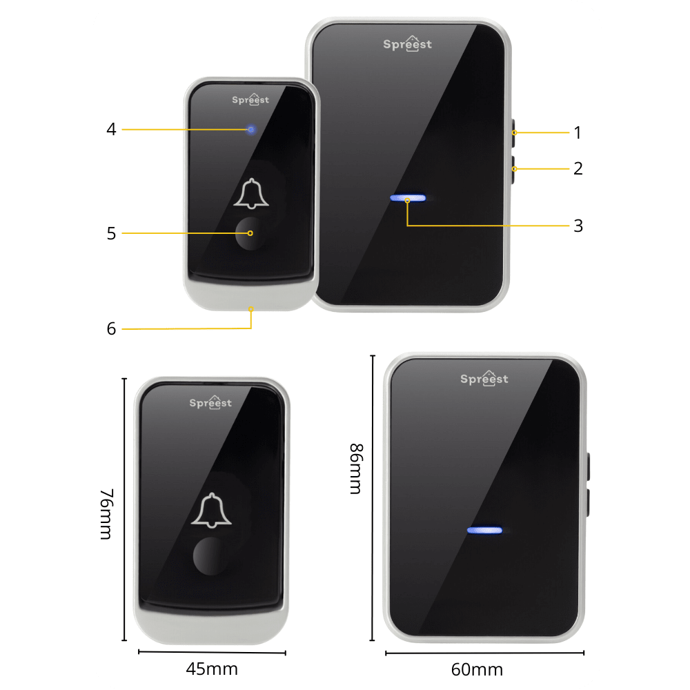 Dzwonek bezprzewodowy Q193-BS 1T1R Czarno-Srebrny Spreest