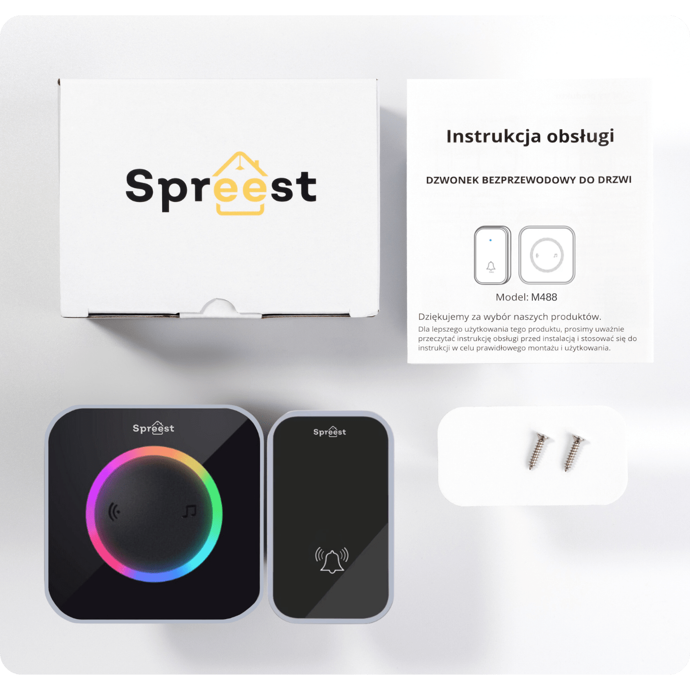 Dzwonek bezprzewodowy M488-BS 1T1R Czarny Spreest