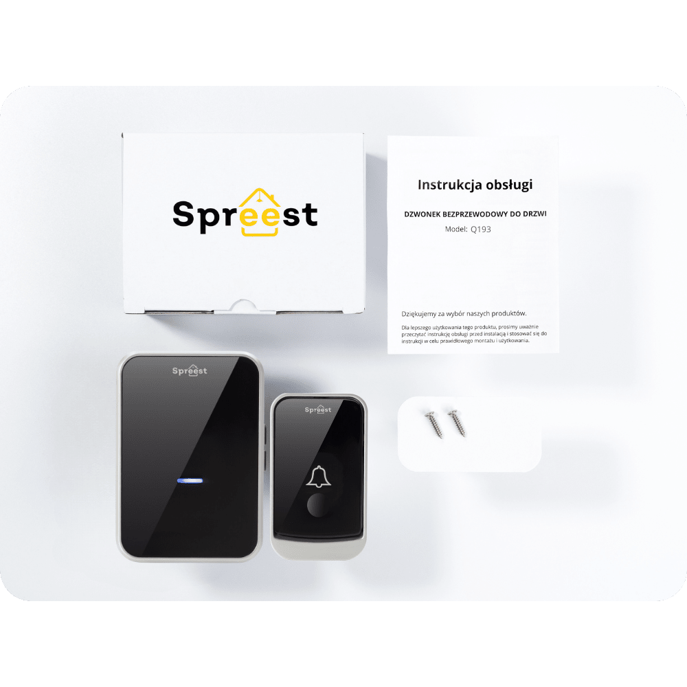 Dzwonek bezprzewodowy Q193-BS 1T1R Czarno-Srebrny Spreest