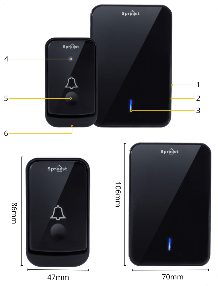 Dzwonek bezprzewodowy 2Q489-BB 2T1R Czarny Spreest