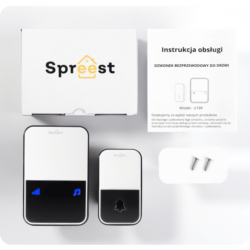 3x Dzwonek bezprzewodowy U199-WW 1T1R Biały Spreest