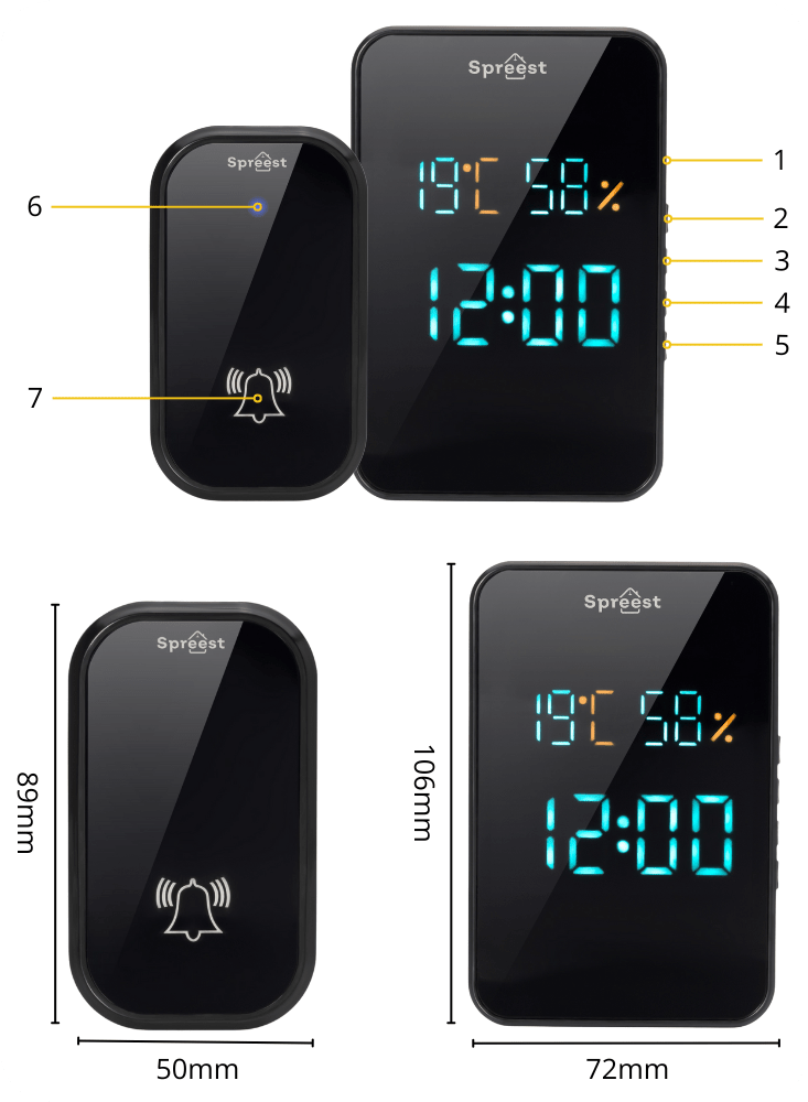 Dzwonek bezprzewodowy 2T295-BB 2T1R Czarny Spreest