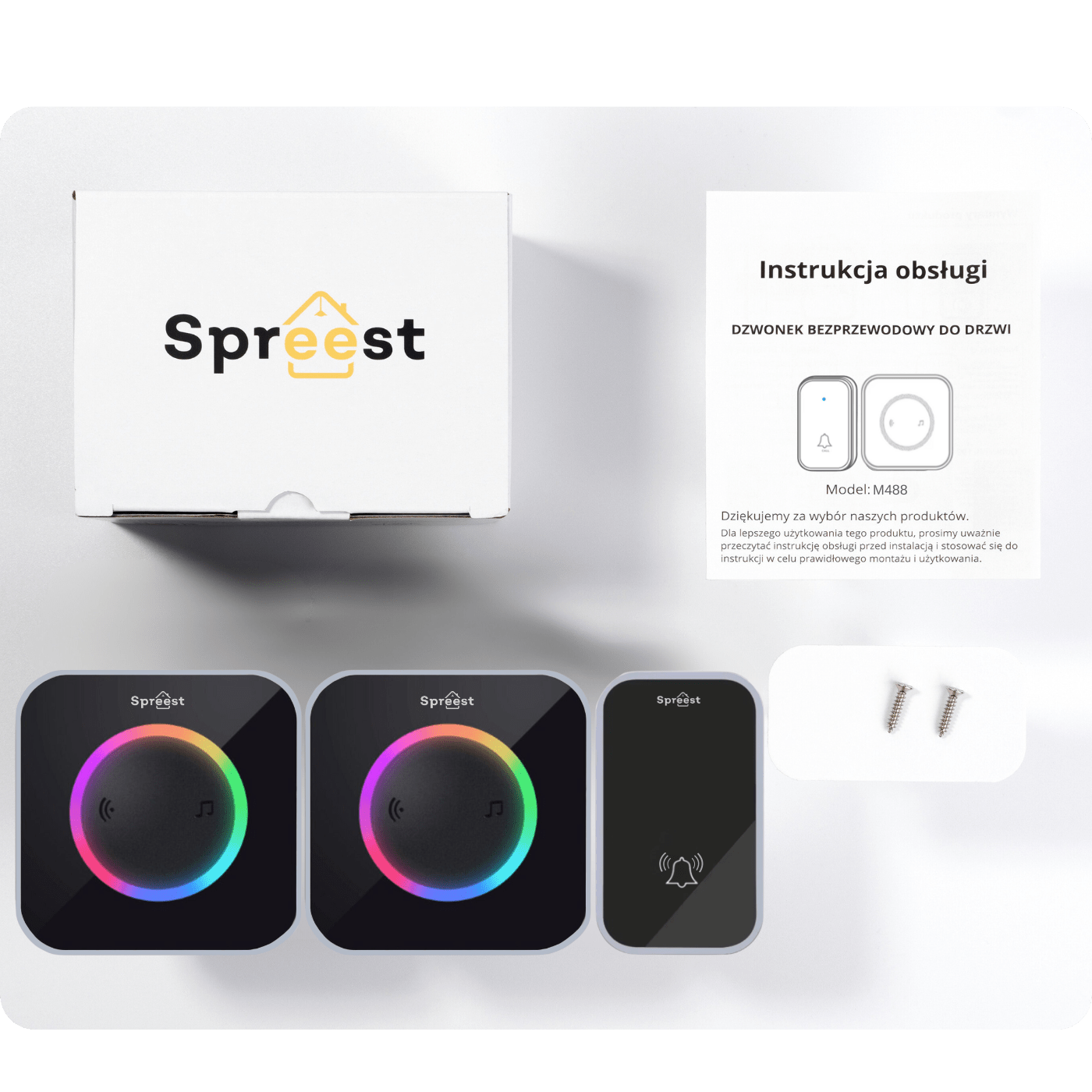 Dzwonek bezprzewodowy M488488-BS 1T2R Czarny Spreest