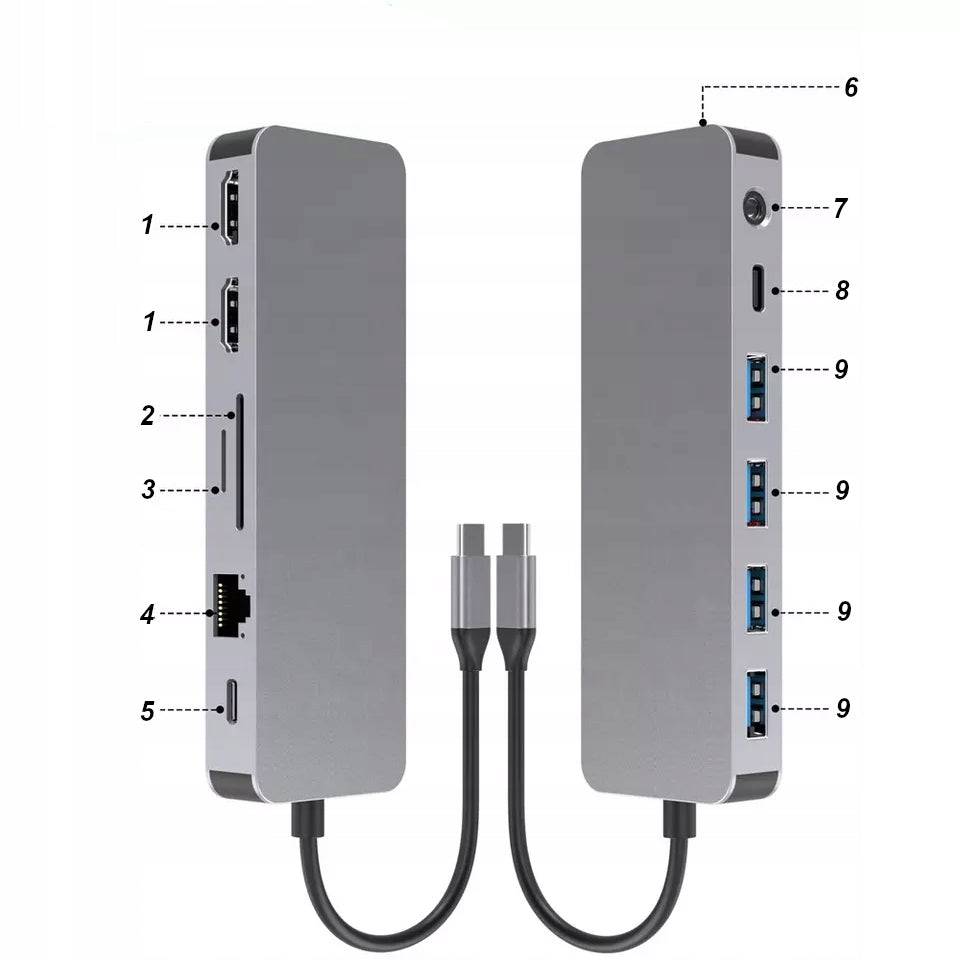 Adapter 13w1 HUB USB-C 2xHDMI VGA RJ45 Macbook Air Spreest