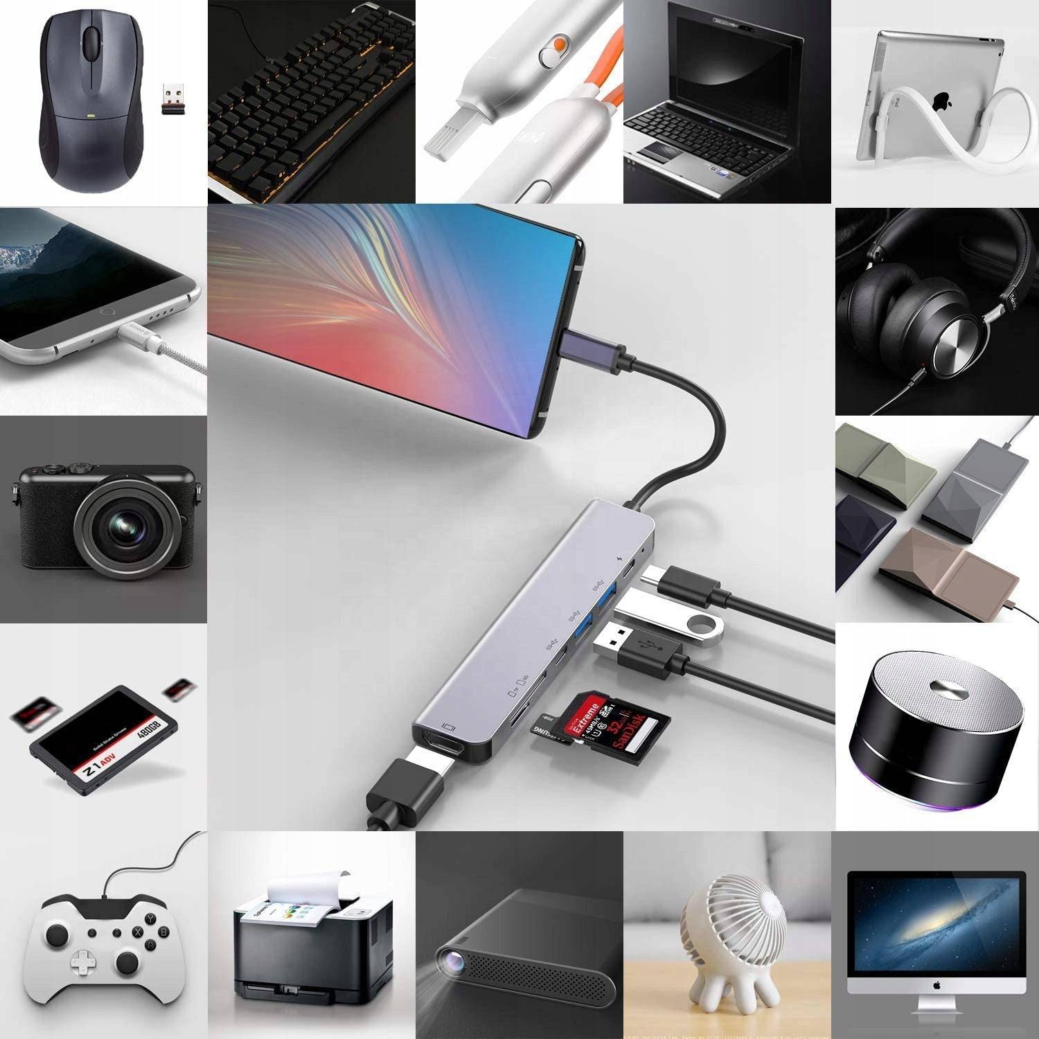 Adapter 7w1 HUB USB-C HDMI 4K SD Macbook Pro/Air Spreest