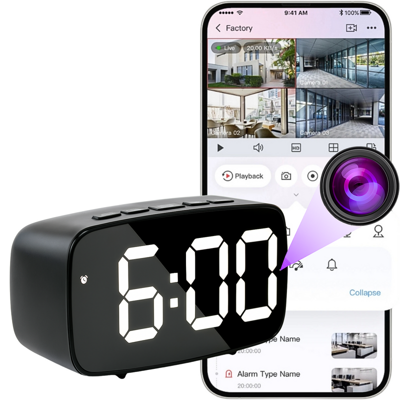 Mini camera in the SC12 WiFi alarm clock 